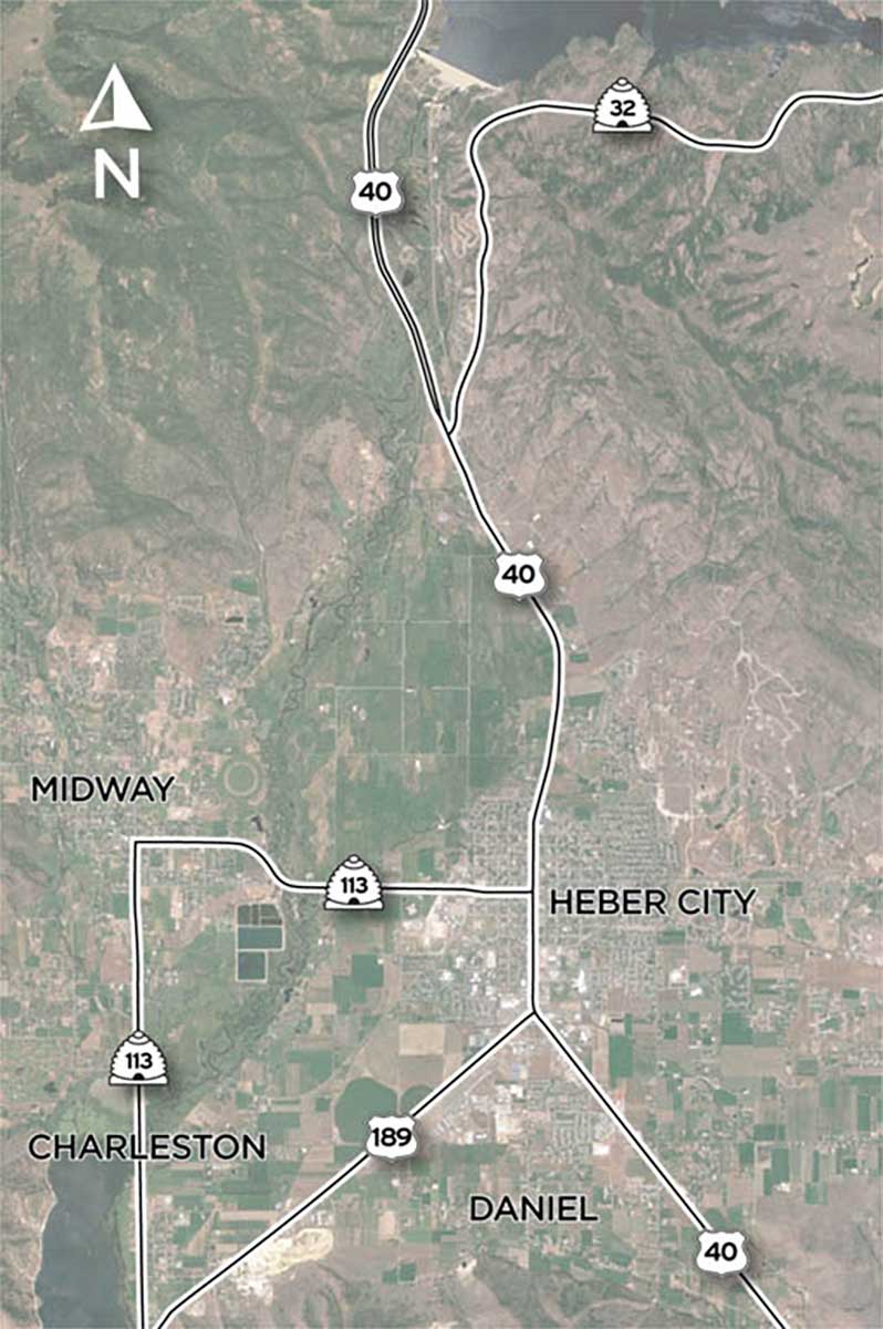 Heber Valley Corridor Environmental Impact Statement map, showing US-40 in the Heber City area, from SR-32 (south of Jordanelle Reservoir) to US-189 (near Charleston and Daniel).