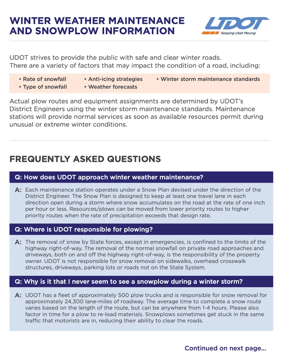 Read a brochure about Winter Weather Maintenance and Snowplow Information.