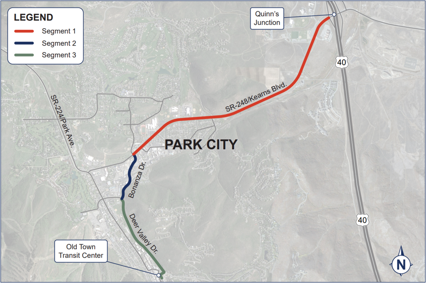 Re-create 248 map, highlighting SR-248 from Quinn's Junction to Bonanza Drive (segment 1), Bonanza Drive (segment 2), and Deer Valley Drive to Old Town Transit Center (segment 3).