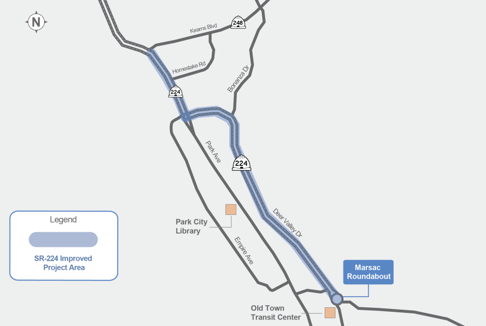 SR-224 Marsac Roundabout to SR-248 Improved map, highlighting SR-224 from the intersection with SR-248 to the Marsac Roundabout.