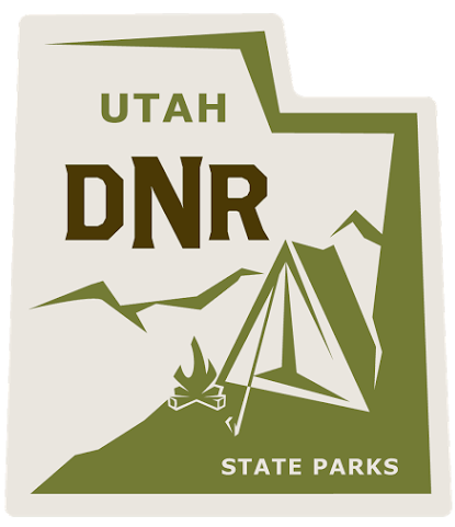 Utah DNR State Parks logo with a tent and campfire inside a Utah shape.