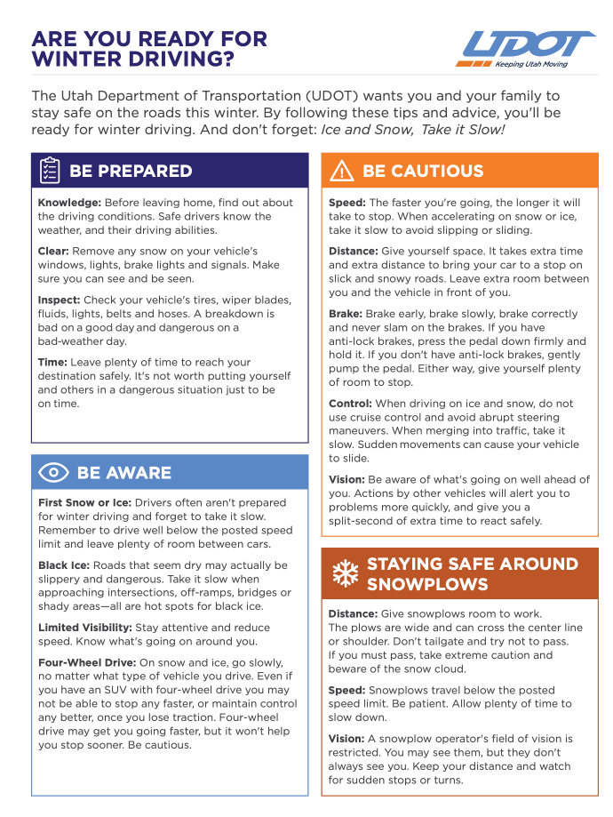 Read a brochure about Driving in Utah Winter Weather.